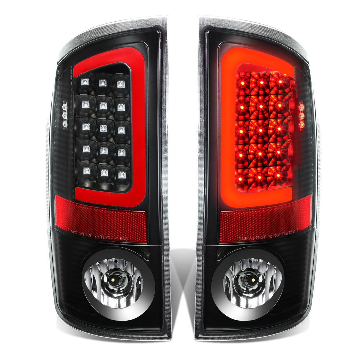FAROS TRASEROS 07-08 DODGE RAM 1500 / 07-09 DODGE RAM 2500 , 3500 - RED C-BAR - 3D - U-HALO LED - BLACK / CLEAR
