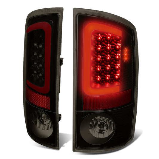 FAROS TRASEROS 07-08 DODGE RAM 1500 / 07-09 DODGE RAM 2500 , 3200 - RED C-BAR - 3D - U-HALO LED - BLACK / SMOKE