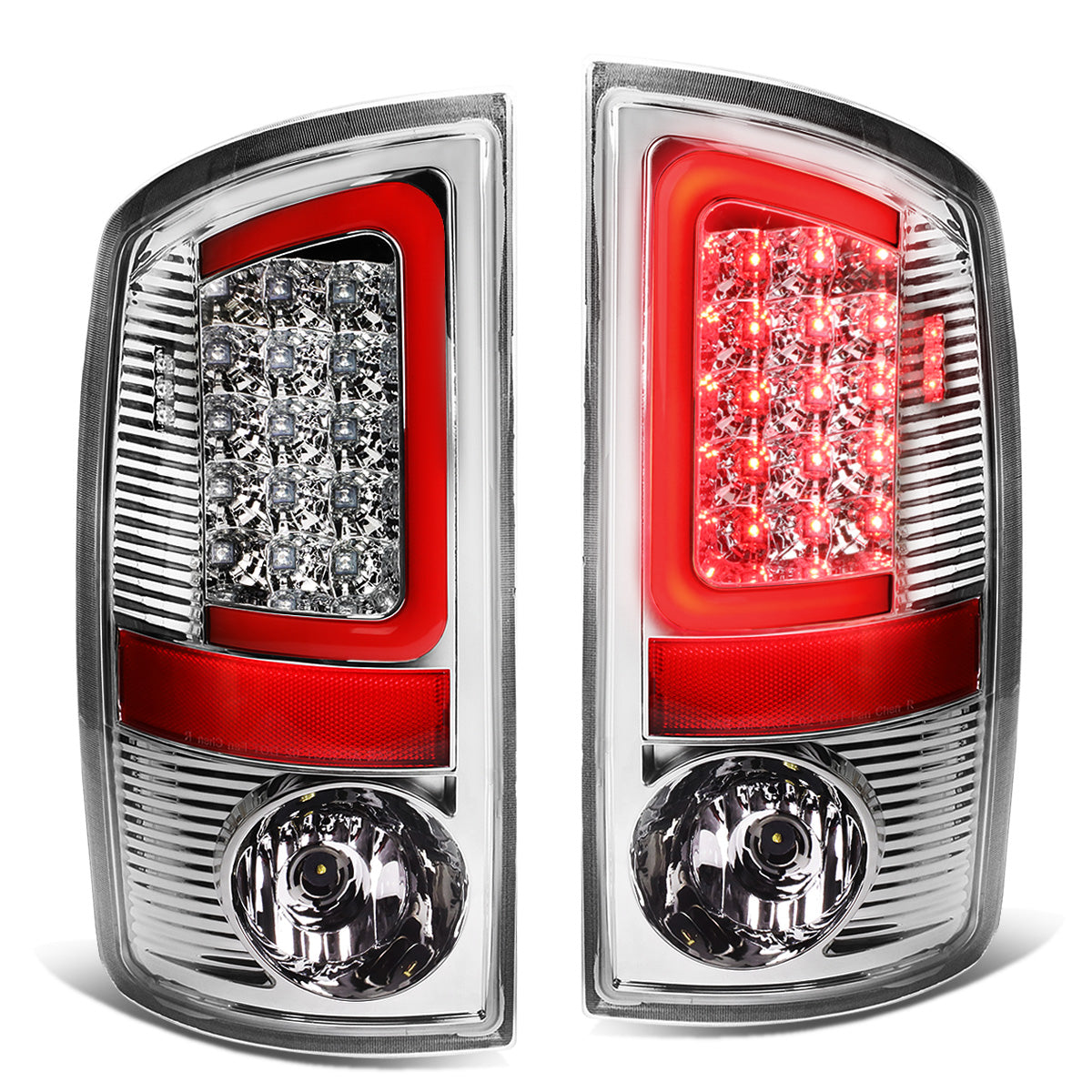 FAROS TRASEROS 07-08 DODGE RAM 1500 / 07-09 DODGE RAM 2500 , 3500 - RED C-BAR - 3D - U-HALO LED - CHROME / CLEAR