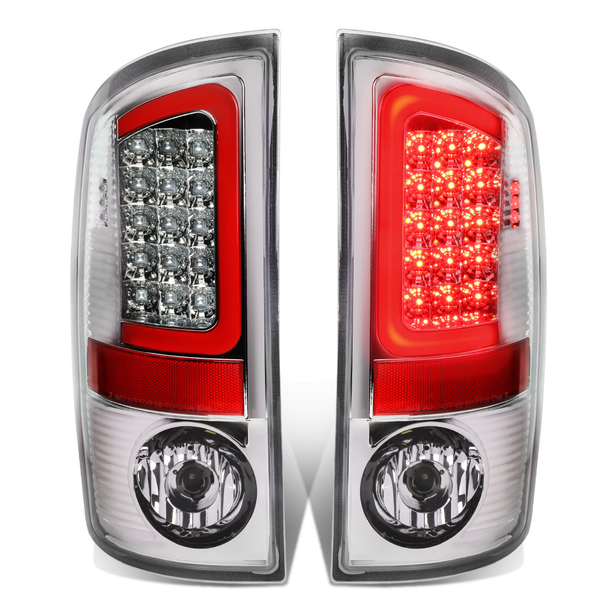 FAROS TRASEROS 07-08 DODGE RAM 1500 / 07-09 DODGE RAM 2500 , 3500 - RED C-BAR - 3D - U-HALO LED - CHROME / CLEAR
