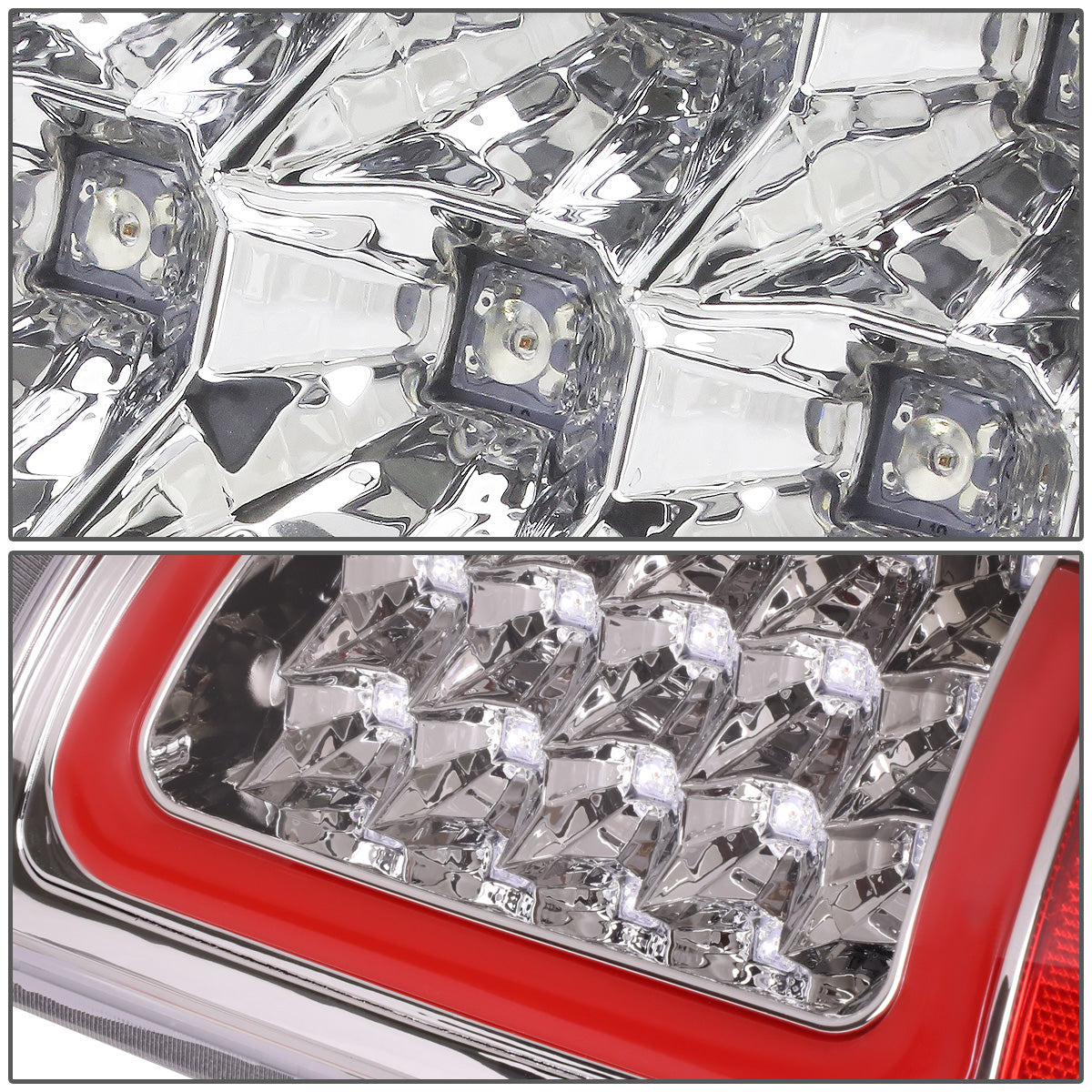 FAROS TRASEROS 07-08 DODGE RAM 1500 / 07-09 DODGE RAM 2500 , 3500 - RED C-BAR - 3D - U-HALO LED - CHROME / CLEAR