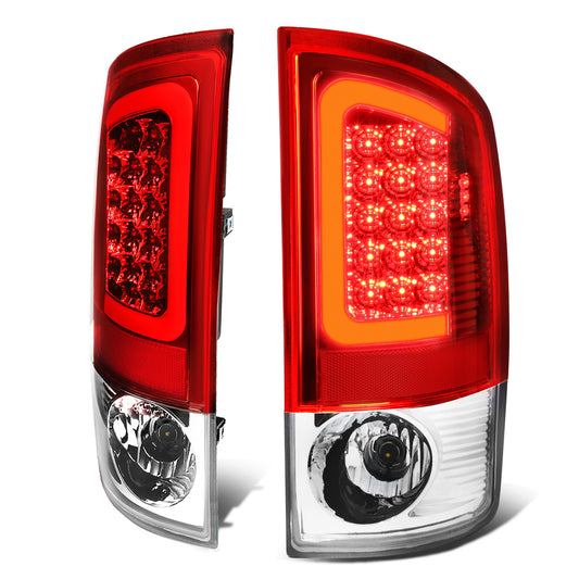 FAROS TRASEROS 07-08 DODGE RAM 1500 / 07-09 DODGE RAM 2500 , 3500 - RED C-BAR - 3D - U-HALO LED - CHROME / RED