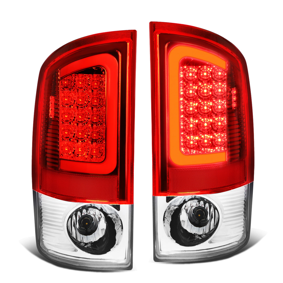 FAROS TRASEROS 07-08 DODGE RAM 1500 / 07-09 DODGE RAM 2500 , 3500 - RED C-BAR - 3D - U-HALO LED - CHROME / RED