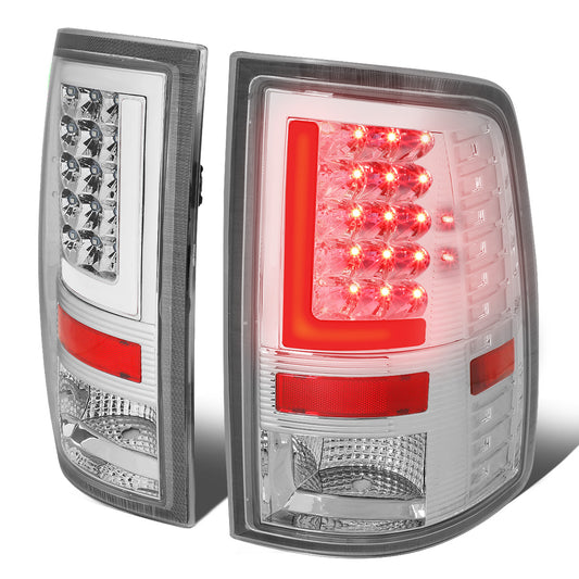 FAROS TRASEROS 09-17 DODGE RAM 1500 / 10-17 DODGE RAM 2500 , 3500 - L-BAR - 3D - LED - CHROME / CLEAR