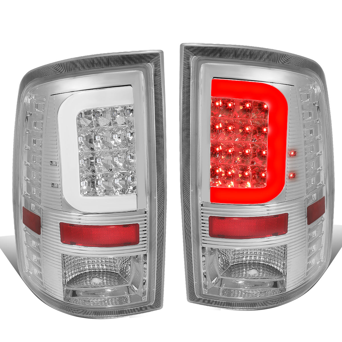 FAROS TRASEROS 09-17 DODGE RAM 1500 / 10-17 DODGE RAM 2500 , 3500 - C-BAR - 3D - LED - CHROME / CLEAR