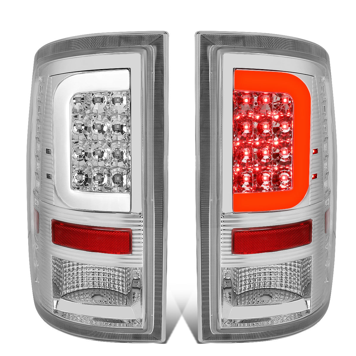 FAROS TRASEROS 09-17 DODGE RAM 1500 / 10-17 DODGE RAM 2500 , 3500 - C-BAR - 3D - LED - CHROME / CLEAR