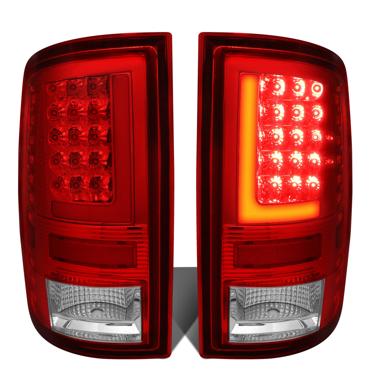FAROS TRASEROS 09-17 DODGE RAM 1500 / 10-17 DODGE RAM 2500 , 3500 - L-BAR - 3D - LED - CHROME / RED