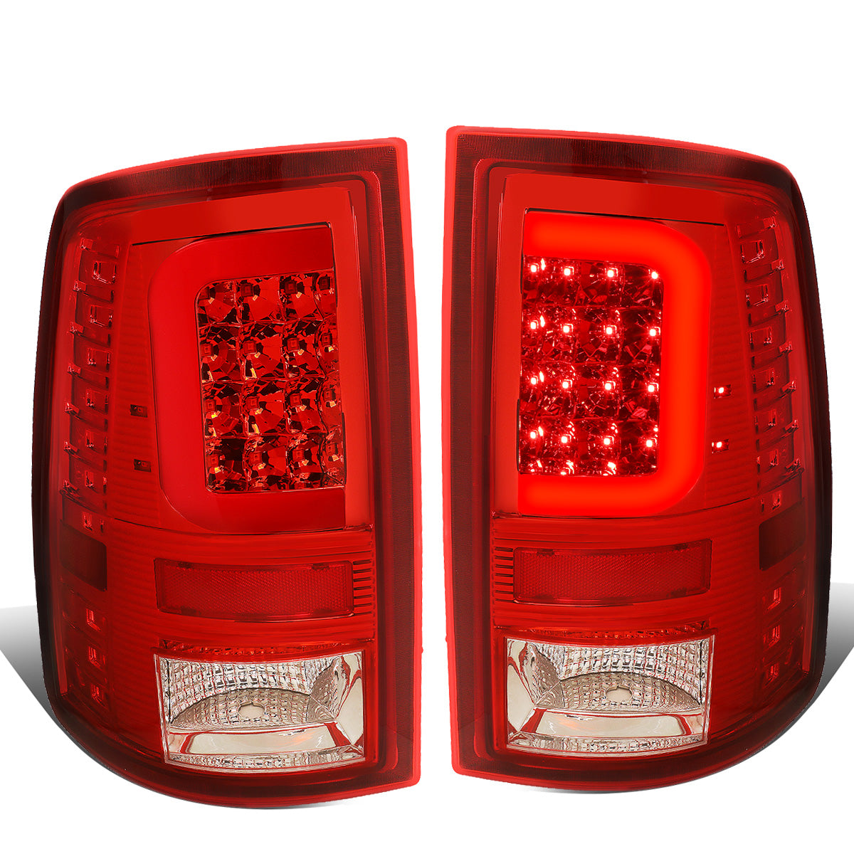 FAROS TRASEROS 09-17 DODGE RAM 1500 / 10-17 DODGE RAM 2500 , 3500 - C-BAR - 3D - LED - CHROME / RED