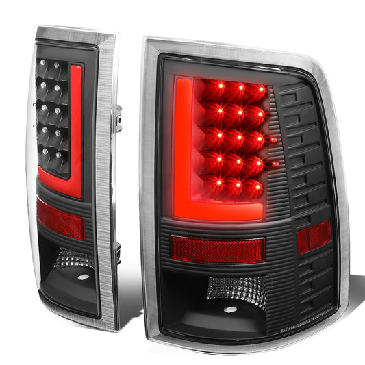 FAROS TRASEROS 09-17 DODGE RAM 1500 / 10-17 DODGE RAM 2500 , 3500 - RED L-BAR - 3D - LED - BLACK / CLEAR