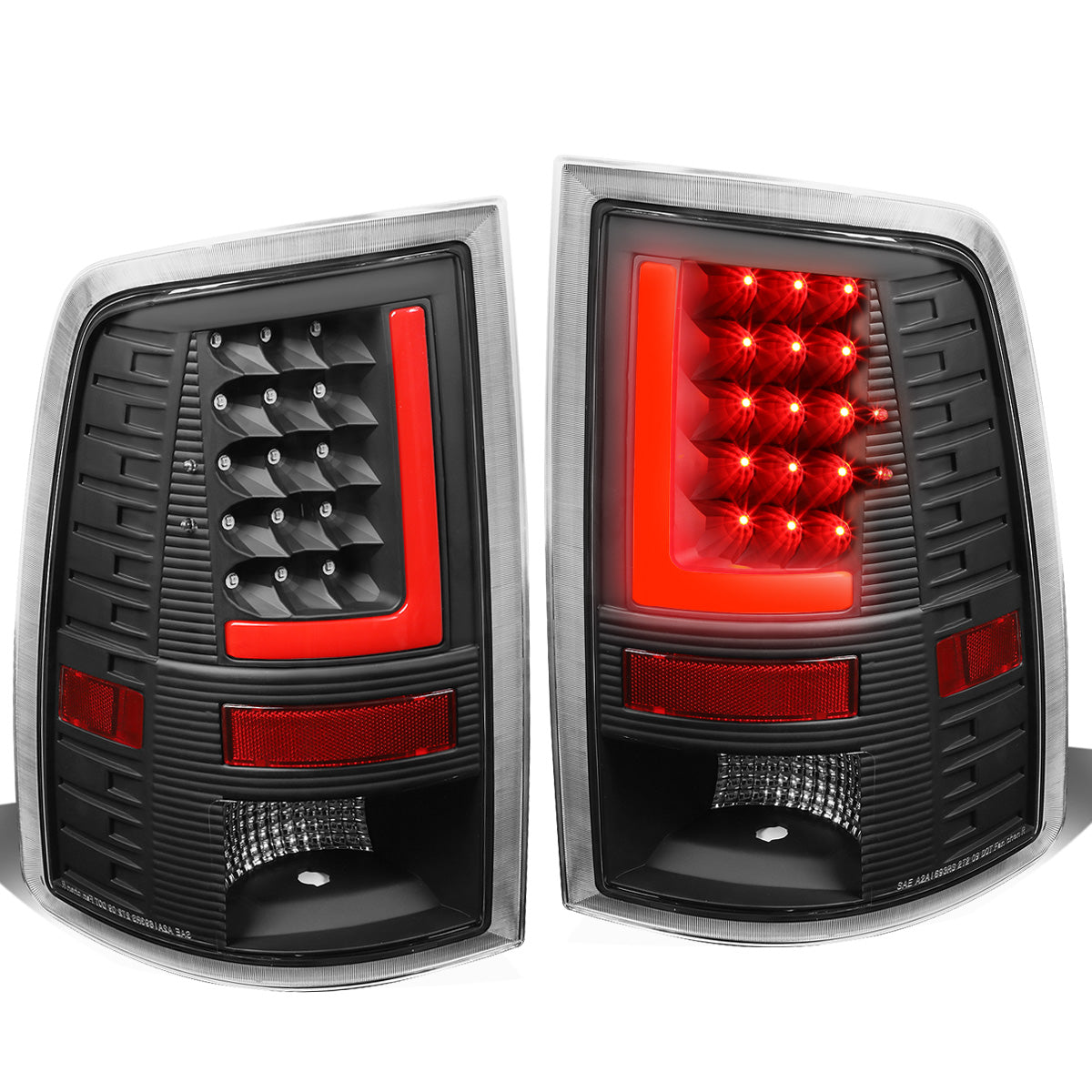 FAROS TRASEROS 09-17 DODGE RAM 1500 / 10-17 DODGE RAM 2500 , 3500 - RED L-BAR - 3D - LED - BLACK / CLEAR