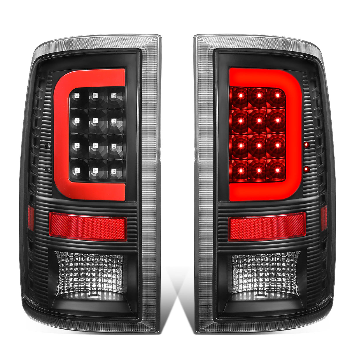 FAROS TRASEROS 09-17 DODGE RAM 1500 / 10-17 DODGE RAM 2500 , 3500 - RED C-BAR - 3D - LED - BLACK / CLEAR