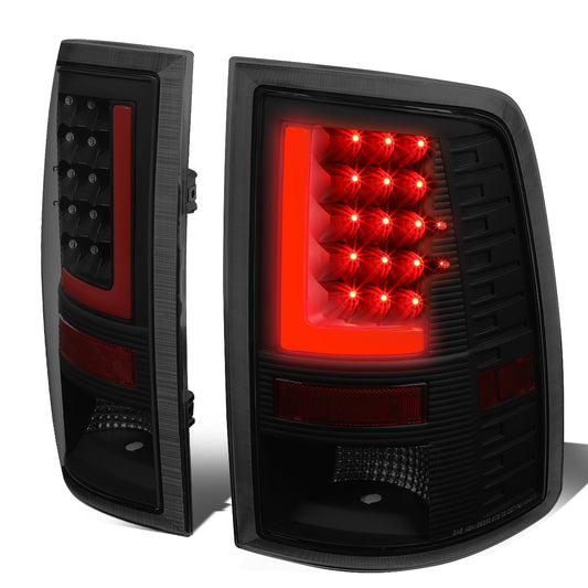 FAROS TRASEROS 09-17 DODGE RAM 1500 / 10-17 DODGE RAM 2500 , 3500 - RED L-BAR - 3D - LED - BLACK / SMOKE