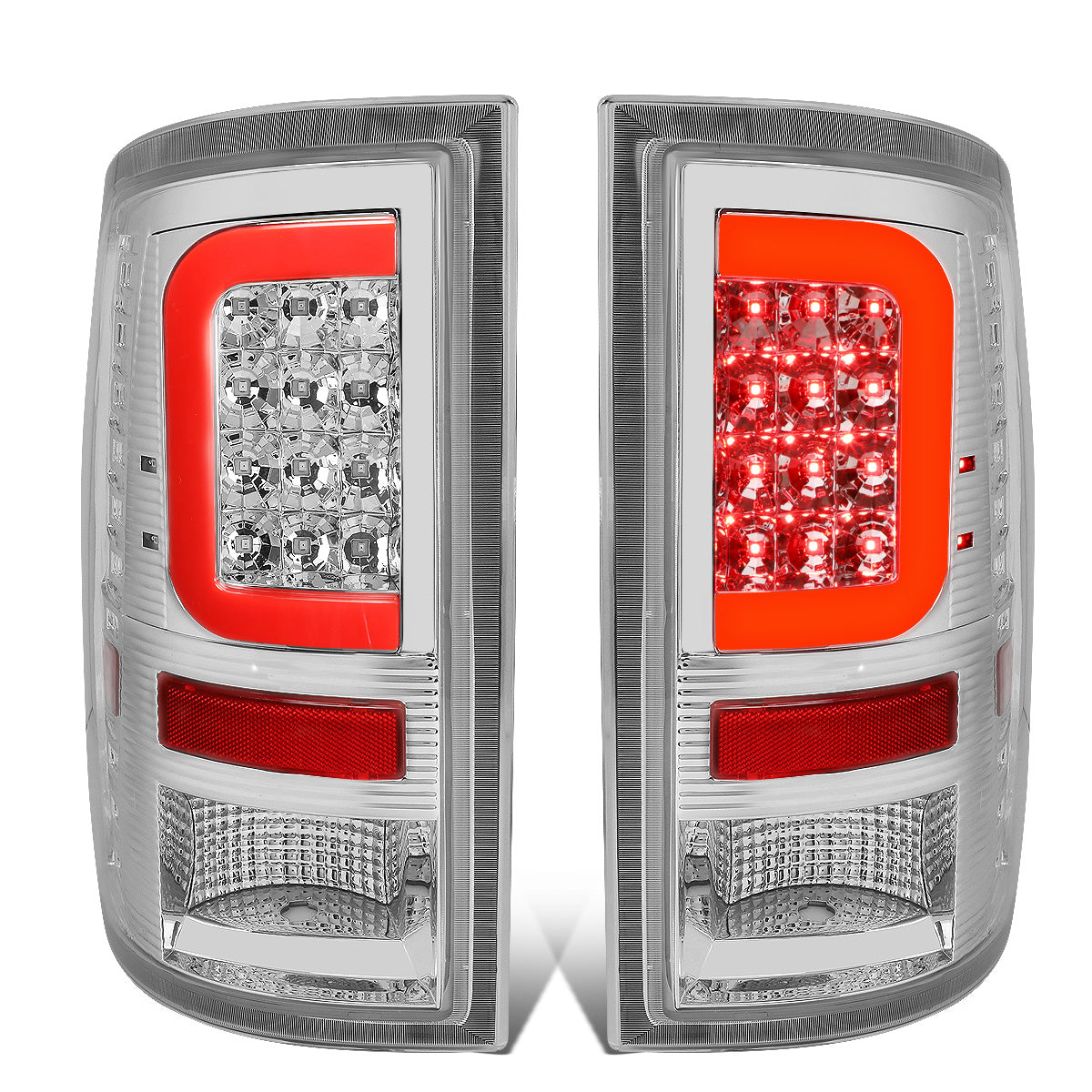 FAROS TRASEROS 09-17 DODGE RAM 1500 / 10-17 DODGE RAM 2500 , 3500 - RED C-BAR - 3D - LED - CHROME / CLEAR