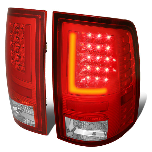 FAROS TRASEROS 09-17 DODGE RAM 1500 / 10-17 DODGE RAM 2500 , 3500 - RED L-BAR - 3D - LED - CHROME / RED