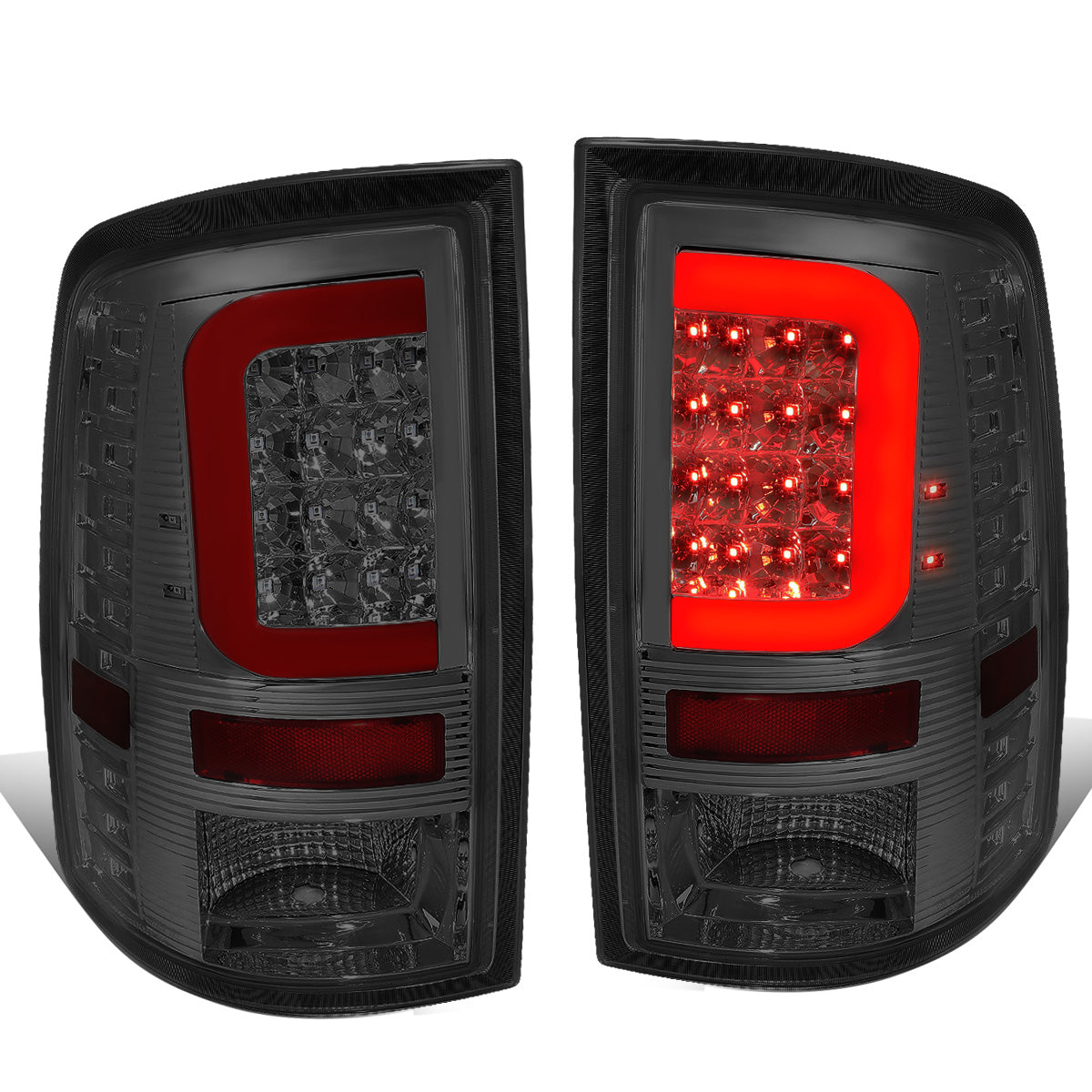 FAROS TRASEROS 09-17 DODGE RAM 1500 / 10-17 DODGE RAM 2500 , 3500 - RED C-BAR - 3D - LED - CHROME / SMOKE