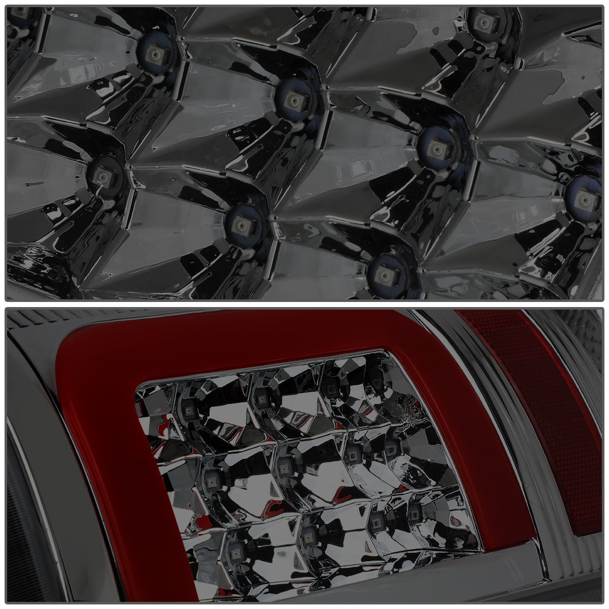 FAROS TRASEROS 09-17 DODGE RAM 1500 / 10-17 DODGE RAM 2500 , 3500 - RED C-BAR - 3D - LED - CHROME / SMOKE
