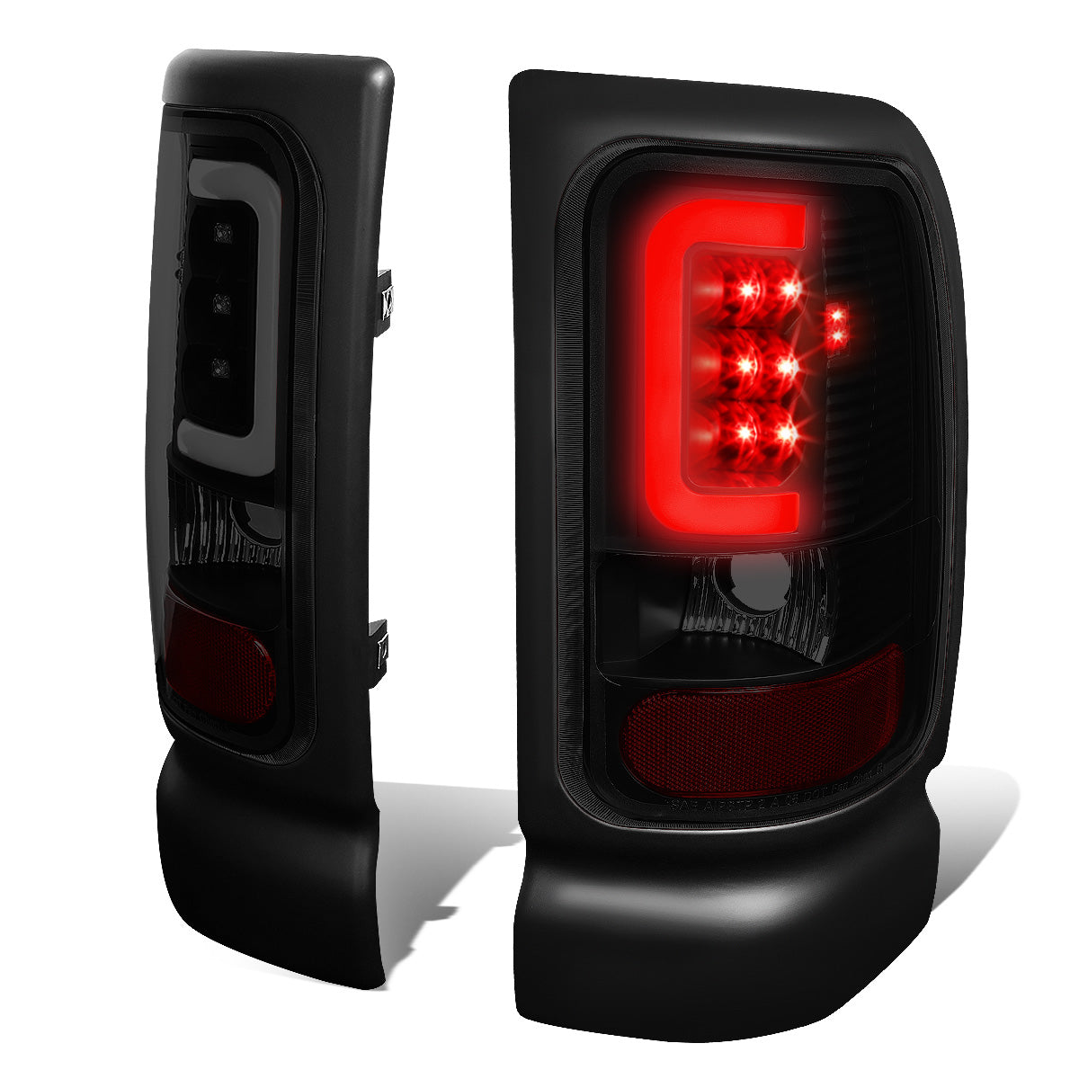 FAROS TRASEROS 94-01 DODGE RAM 1500 / 94-02 DODGE RAM 2500 , 3500 - C-BAR - 3D - U-HALO LED - BLACK / SMOKE