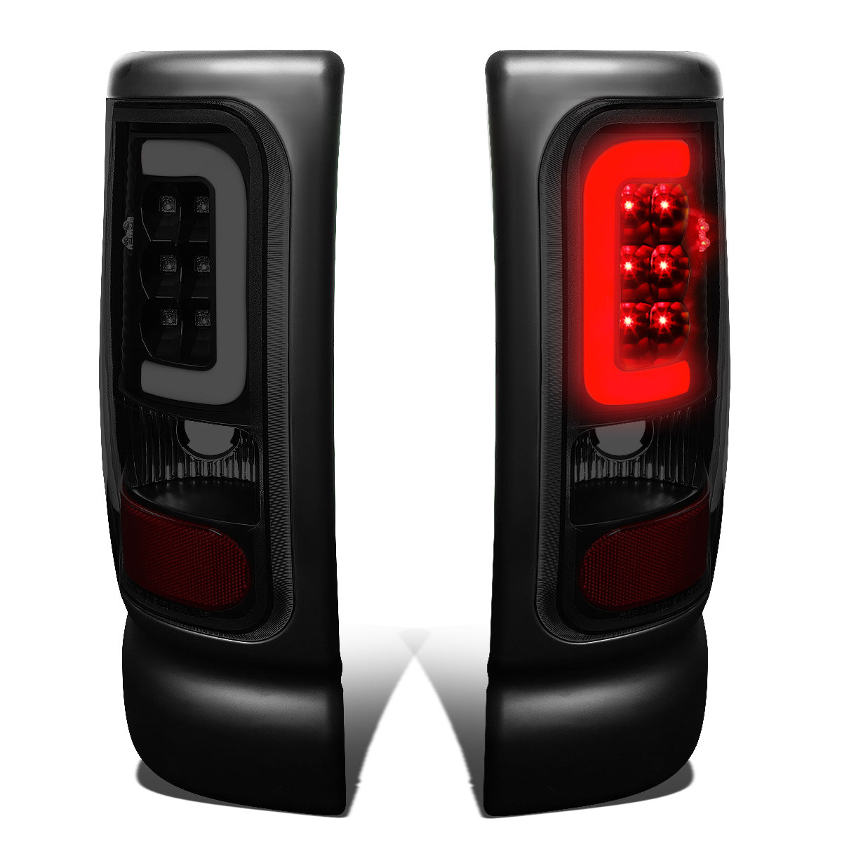 FAROS TRASEROS 94-01 DODGE RAM 1500 / 94-02 DODGE RAM 2500 , 3500 - C-BAR - 3D - U-HALO LED - BLACK / SMOKE