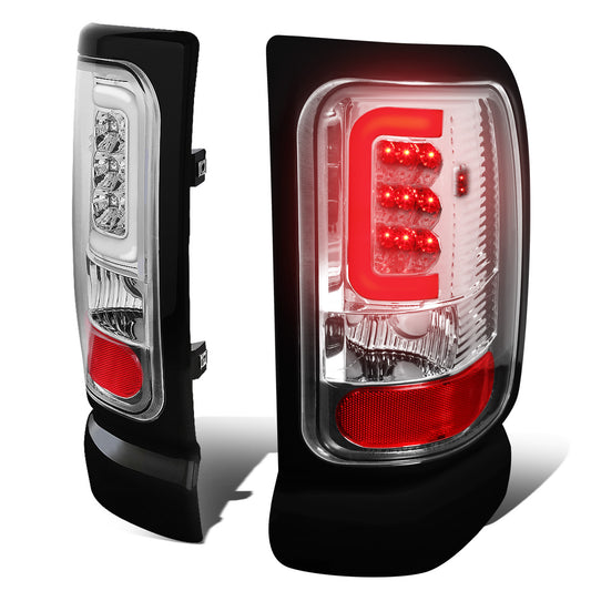 FAROS TRASEROS 94-01 DODGE RAM 1500 / 94-02 DODGE RAM 2500 , 3500 - C-BAR - 3D - U-HALO LED - CHROME / CLEAR
