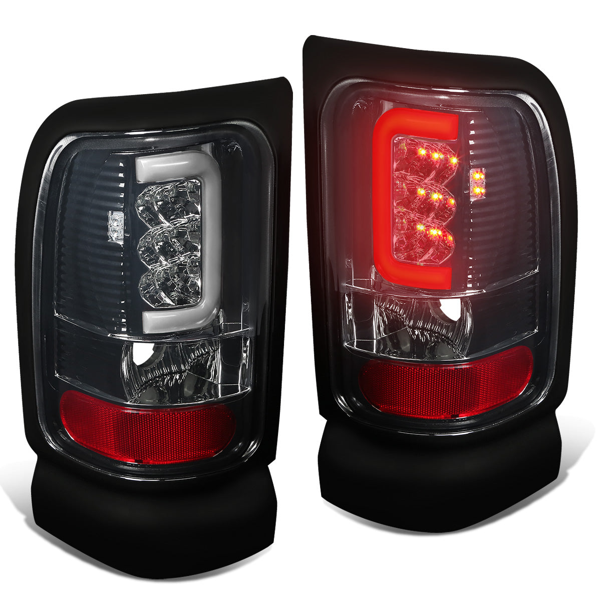 FAROS TRASEROS 94-01 DODGE RAM 1500 / 94-02 DODGE RAM 2500 , 3500 - C-BAR - 3D - U-HALO LED - CHROME / SMOKE
