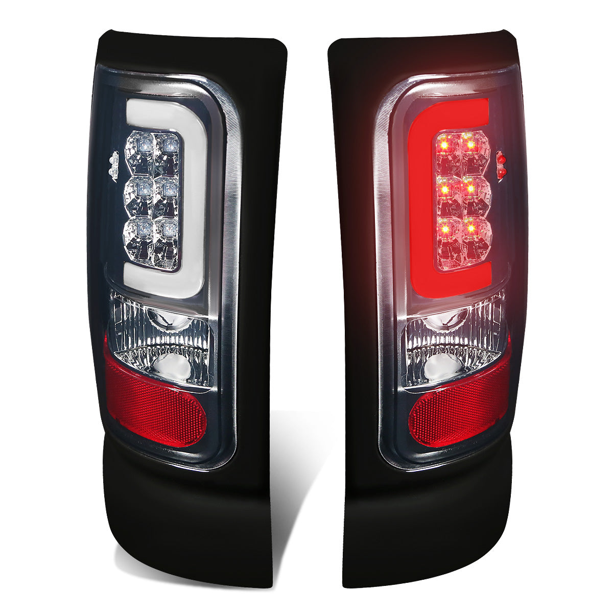 FAROS TRASEROS 94-01 DODGE RAM 1500 / 94-02 DODGE RAM 2500 , 3500 - C-BAR - 3D - U-HALO LED - CHROME / SMOKE