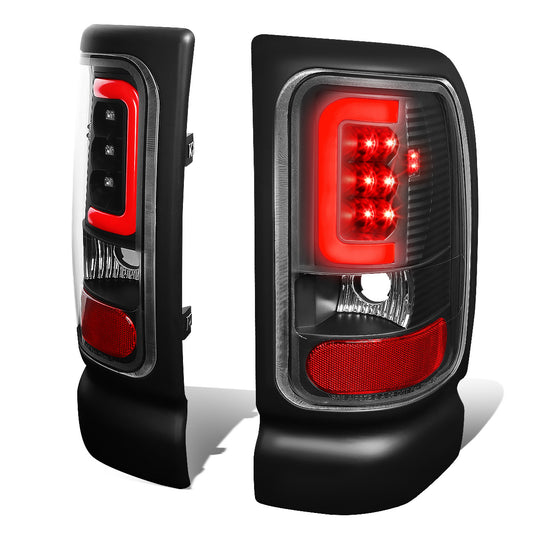 FAROS TRASEROS 94-01 DODGE RAM 1500 / 94-02 DODGE RAM 2500 , 3500 - RED C-BAR - 3D - U-HALO LED - BLACK / CLEAR