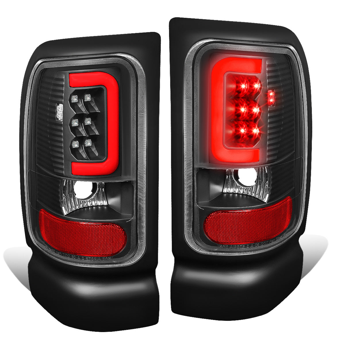 FAROS TRASEROS 94-01 DODGE RAM 1500 / 94-02 DODGE RAM 2500 , 3500 - RED C-BAR - 3D - U-HALO LED - BLACK / CLEAR