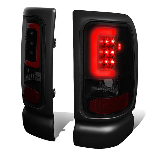 FAROS TRASEROS 94-01 DODGE RAM 1500 / 94-02 DODGE RAM 2500 , 3500 - RED C-BAR - 3D - U-HALO LED - BLACK / SMOKE