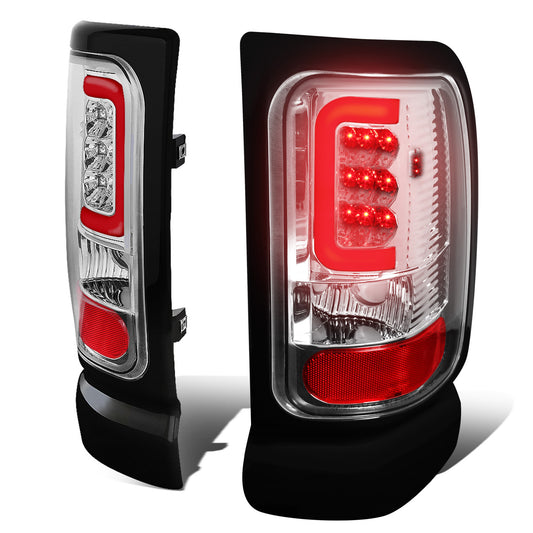 FAROS TRASEROS 94-01 DODGE RAM 1500 / 94-02 DODGE RAM 2500 , 3500 - RED C-BAR - 3D - U-HALO LED - CHROME / CLEAR