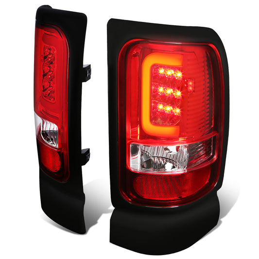 FAROS TRASEROS 94-01 DODGE RAM 1500 / 94-02 DODGE RAM 2500 , 3500 - RED C-BAR - 3D - U-HALO LED - CHROME / RED