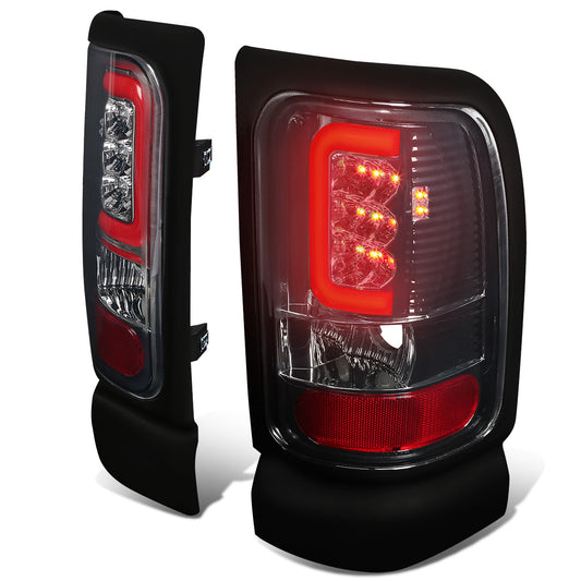 FAROS TRASEROS 94-01 DODGE RAM 1500 / 94-02 DODGE RAM 2500 , 3500 - RED C-BAR - 3D - U-HALO LED - CHROME / SMOKE