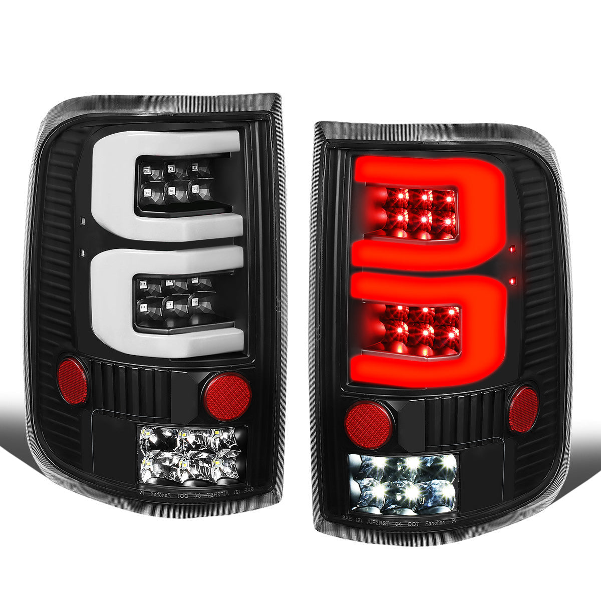 FAROS TRASEROS 04-08 FORD F-150 / LOBO - 3D - DUAL C-BAR LED - BLACK / CLEAR
