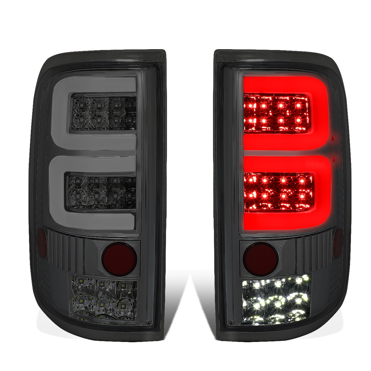 FAROS TRASEROS 04-08 FORD F-150 / LOBO - 3D - DUAL C-BAR LED - CHROME / SMOKE