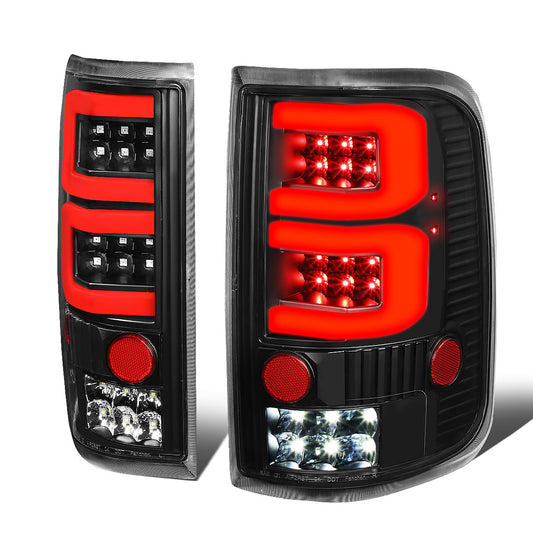 FAROS TRASEROS 04-08 FORD F-150 / LOBO - 3D - DUAL RED C-BAR LED - BLACK / CLEAR