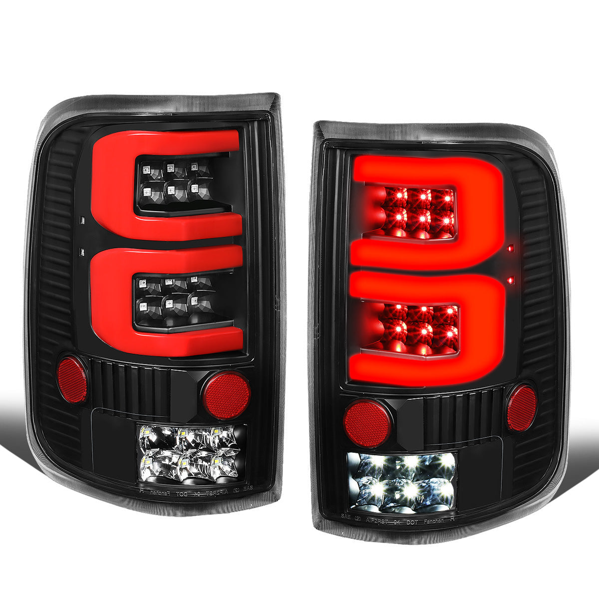FAROS TRASEROS 04-08 FORD F-150 / LOBO - 3D - DUAL RED C-BAR LED - BLACK / CLEAR