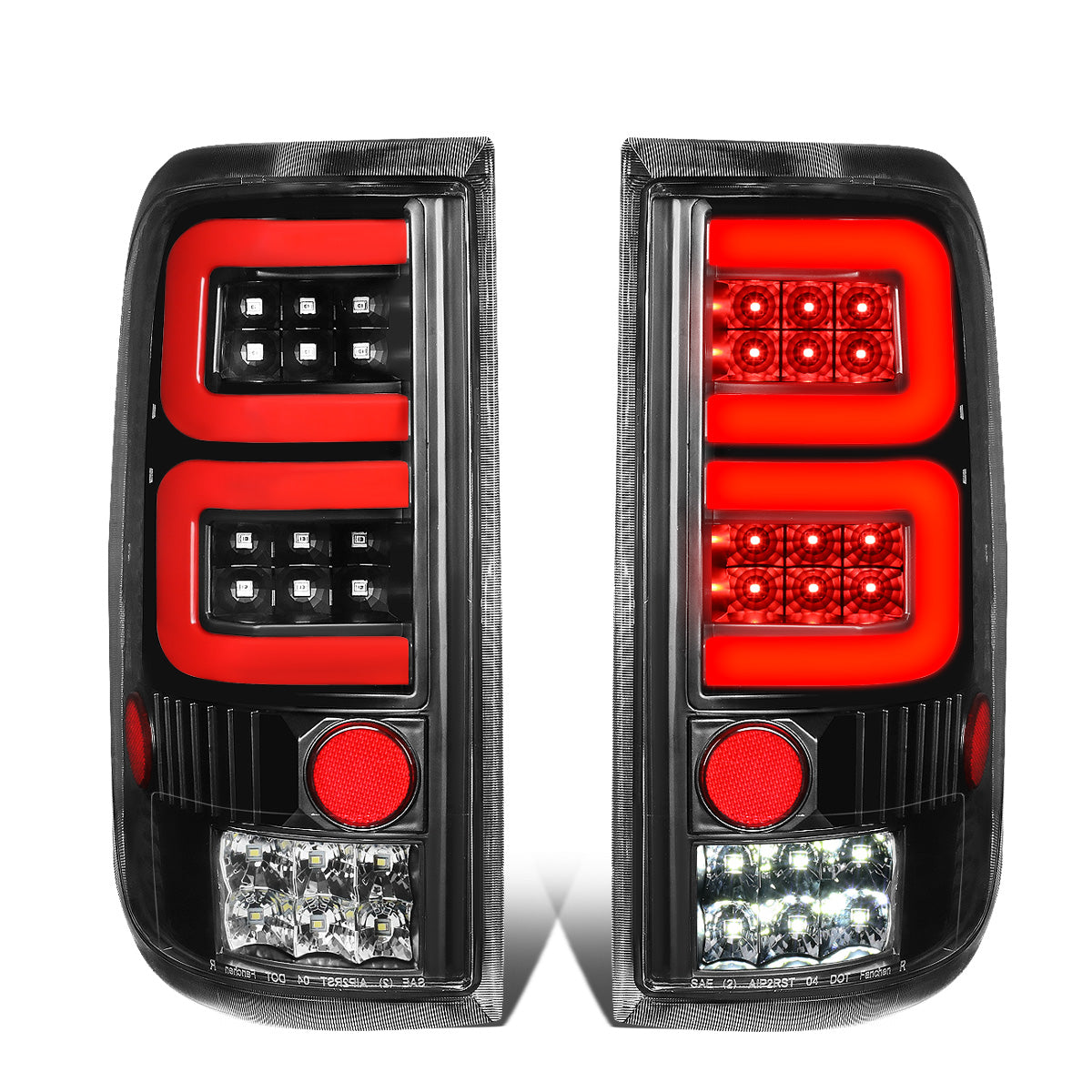 FAROS TRASEROS 04-08 FORD F-150 / LOBO - 3D - DUAL RED C-BAR LED - BLACK / CLEAR