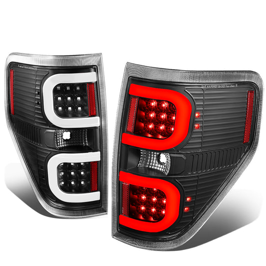 FAROS TRASEROS 09-14 FORD F-150 - DUAL C-BAR - 3D - LED - BLACK / CLEAR