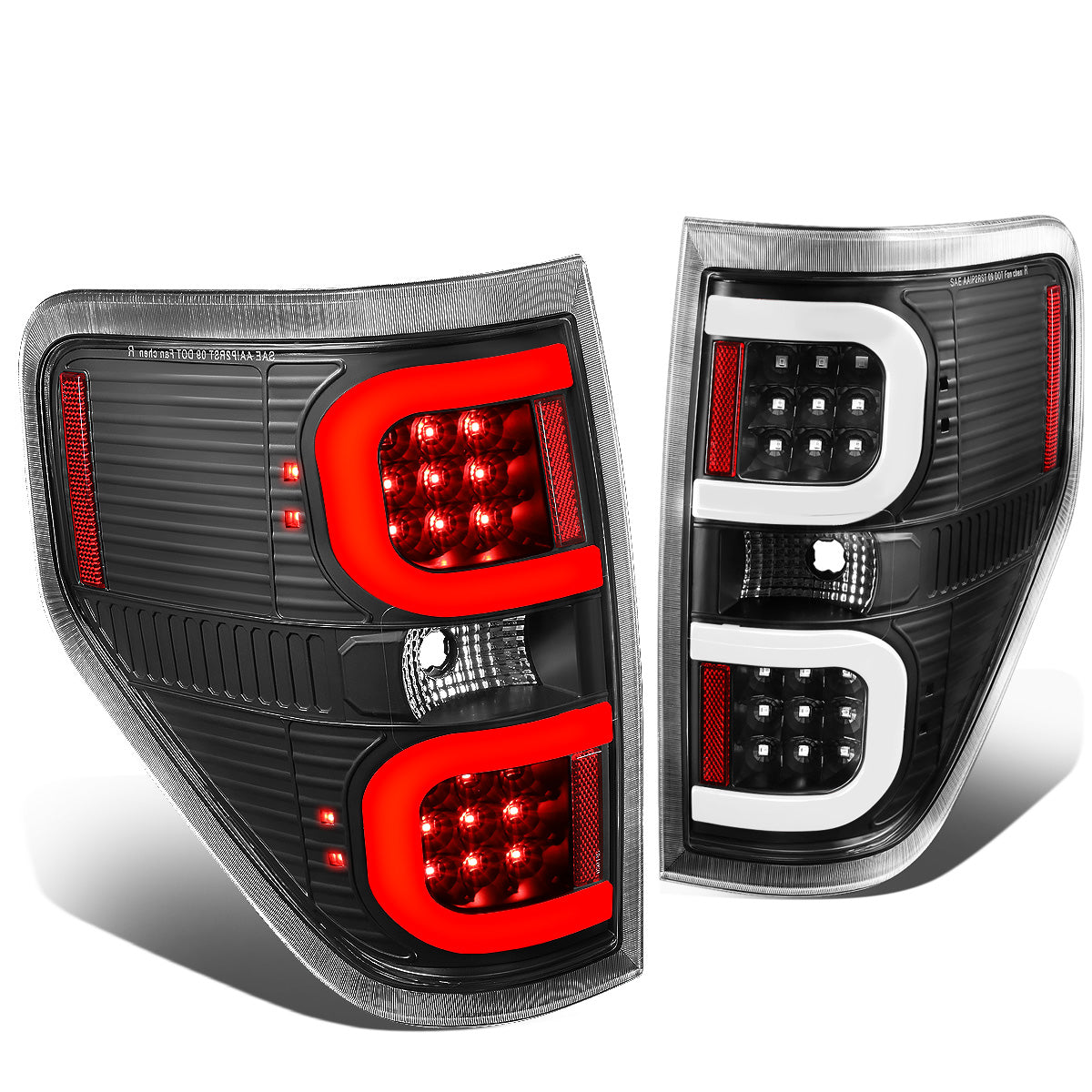 FAROS TRASEROS 09-14 FORD F-150 - DUAL C-BAR - 3D - LED - BLACK / CLEAR