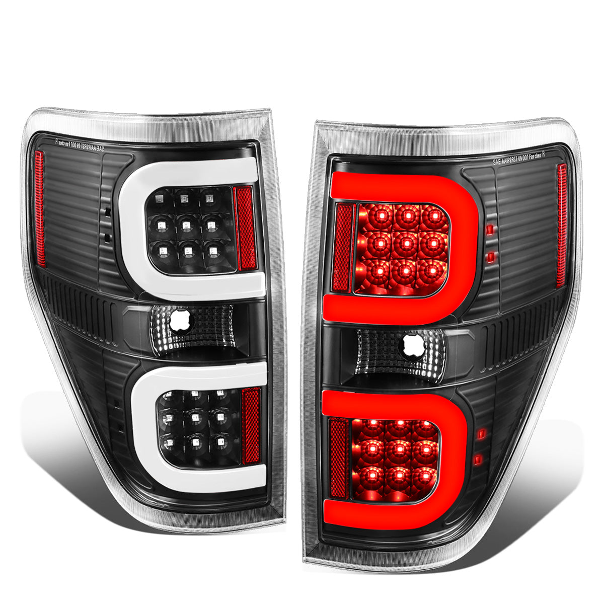 FAROS TRASEROS 09-14 FORD F-150 - DUAL C-BAR - 3D - LED - BLACK / CLEAR