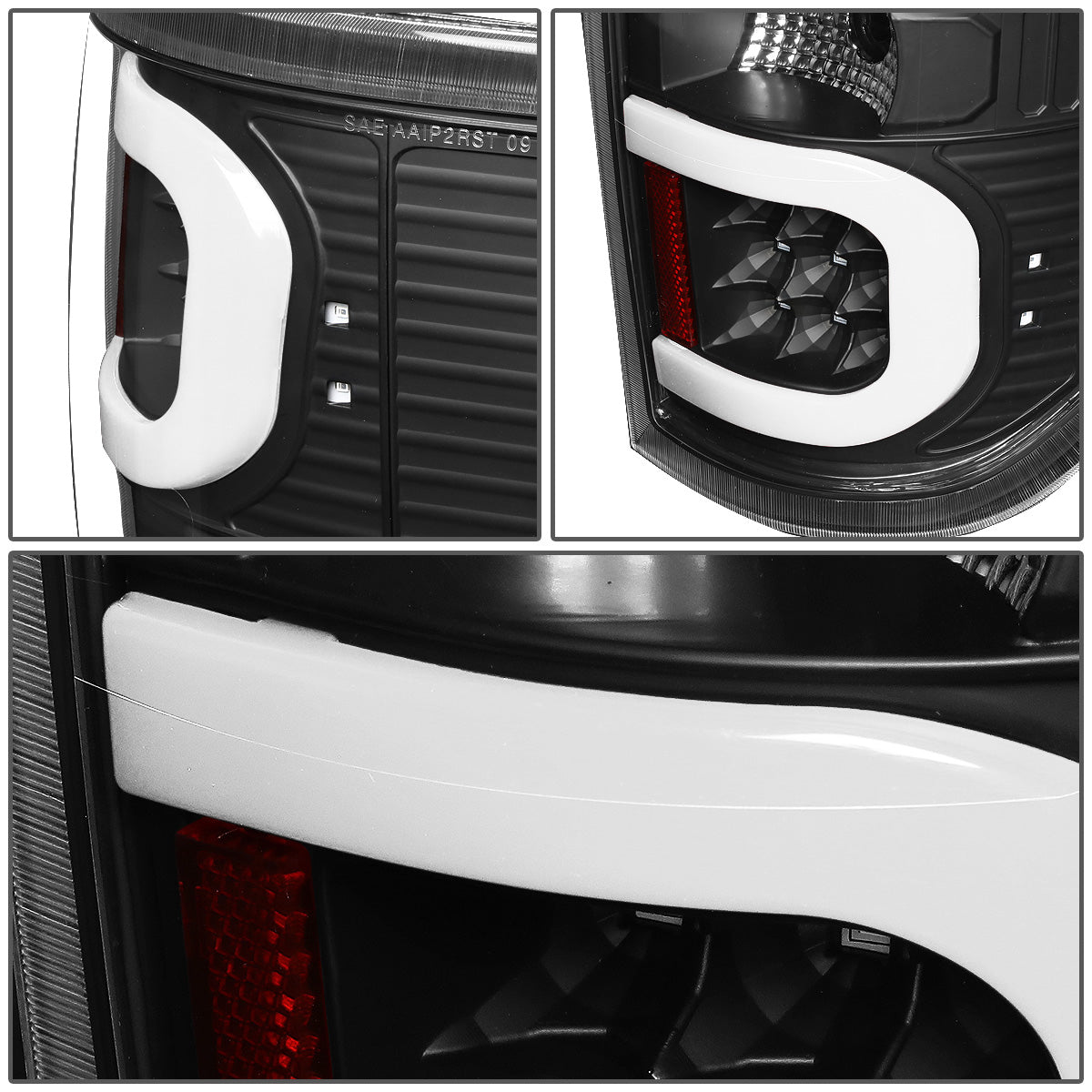FAROS TRASEROS 09-14 FORD F-150 - DUAL C-BAR - 3D - LED - BLACK / CLEAR