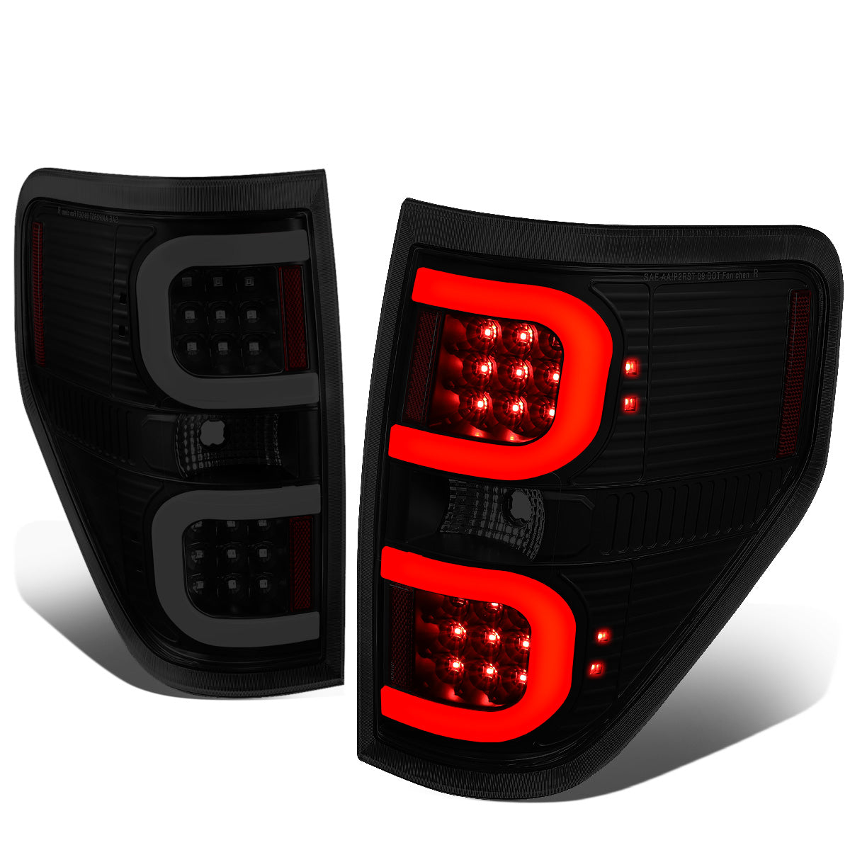 FAROS TRASEROS 09-14 FORD F-150 - DUAL C-BAR - 3D - LED - BLACK / SMOKE