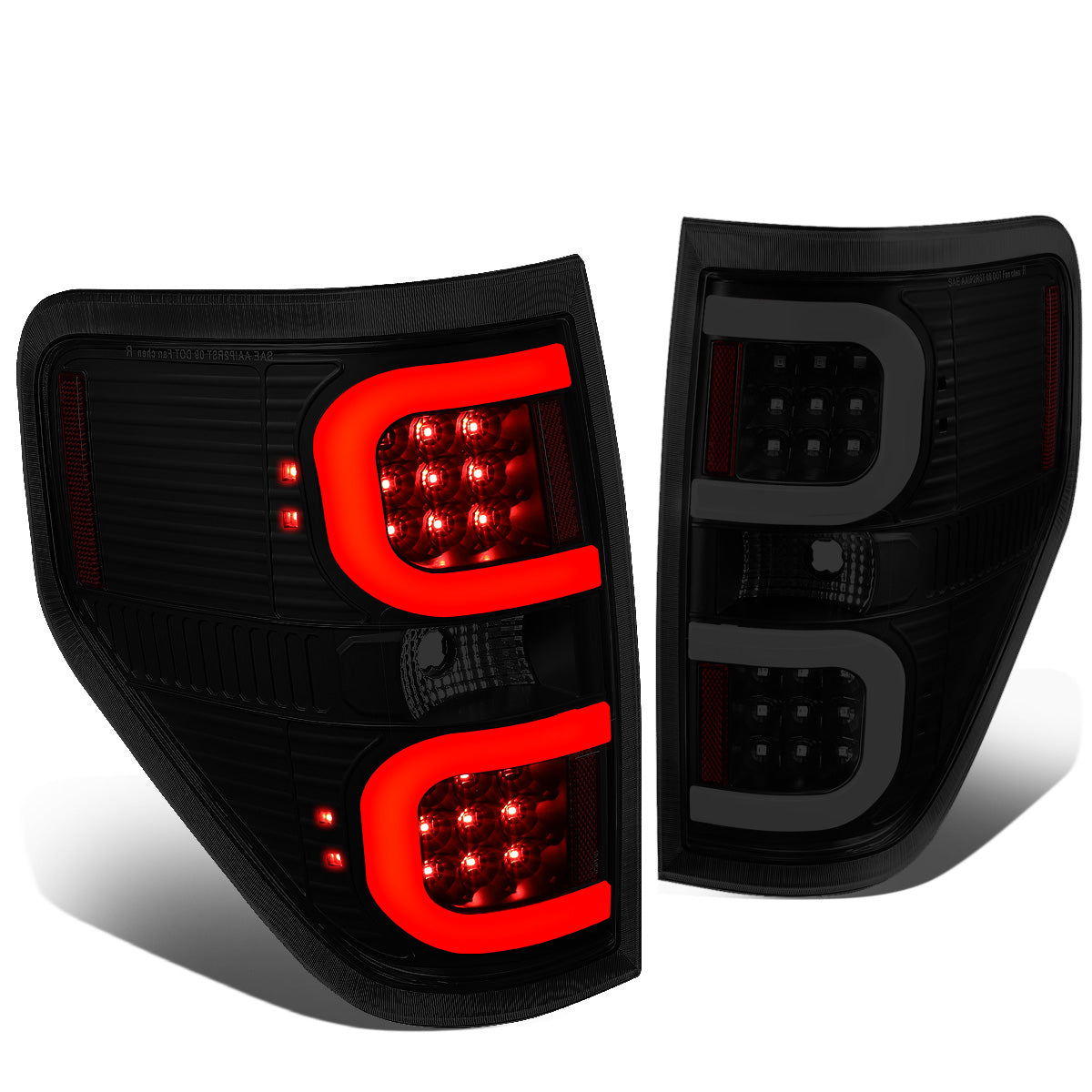 FAROS TRASEROS 09-14 FORD F-150 - DUAL C-BAR - 3D - LED - BLACK / SMOKE