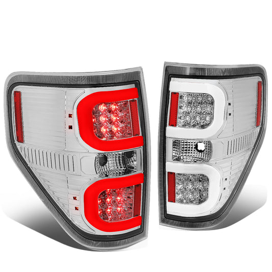 FAROS TRASEROS 09-14 FORD F-150 - DUAL C-BAR - 3D - LED - CHROME / CLEAR