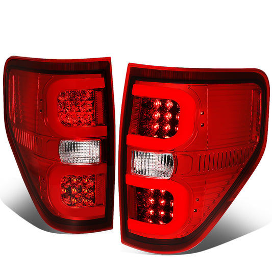 FAROS TRASEROS 09-14 FORD F-150 - DUAL C-BAR - 3D - LED - CHROME / RED