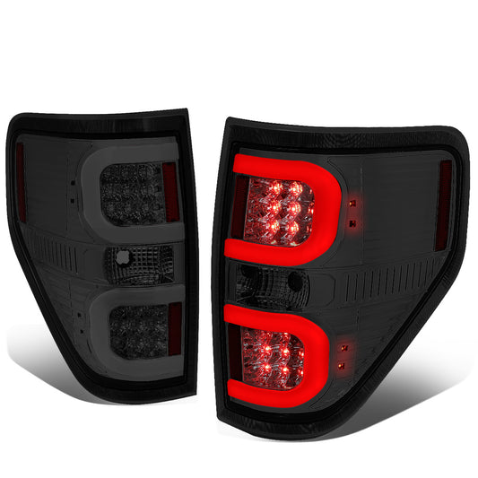 FAROS TRASEROS 09-14 FORD F-150 - DUAL C-BAR - 3D - LED - CHROME / SMOKE