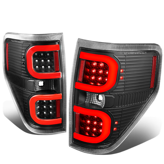 FAROS TRASEROS 09-14 FORD F-150 - DUAL RED C-BAR - 3D - LED - BLACK / CLEAR