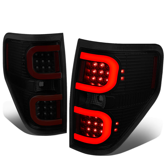 FAROS TRASEROS 09-14 FORD F-150 - DUAL RED C-BAR - 3D - LED - BLACK / SMOKE
