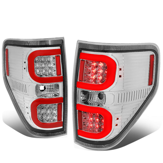 FAROS TRASEROS 09-14 FORD F-150 - DUAL RED C-BAR - 3D - LED - CHROME / CLEAR