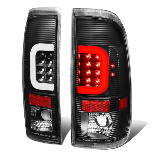 FAROS TRASEROS 97-03 FORD F-150 / 97-99 FORD F-250 / 99-07 FORD F-250, F-350, F-450, F-550 - SUPER DUTY / 04 FORD F-150 HERITAGE - C-BAR - 3D - LED - FITS STYLESIDE MODELS ONLY - BLACK / CLEAR