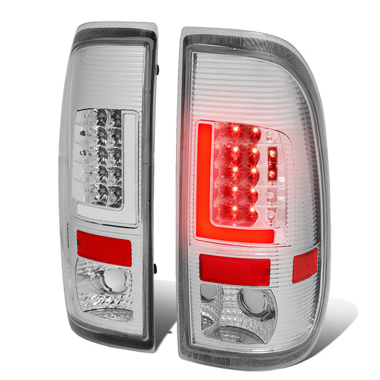 FAROS TRASEROS 97-03 FORD F-150 / 97-99 FORD F-250 / 99-07 FORD F-250, F-350, F-450, F-550 - SUPER DUTY / 04 FORD F-150 HERITAGE - L-BAR - 3D - LED - FITS STYLESIDE MODELS ONLY - CHROME / CLEAR